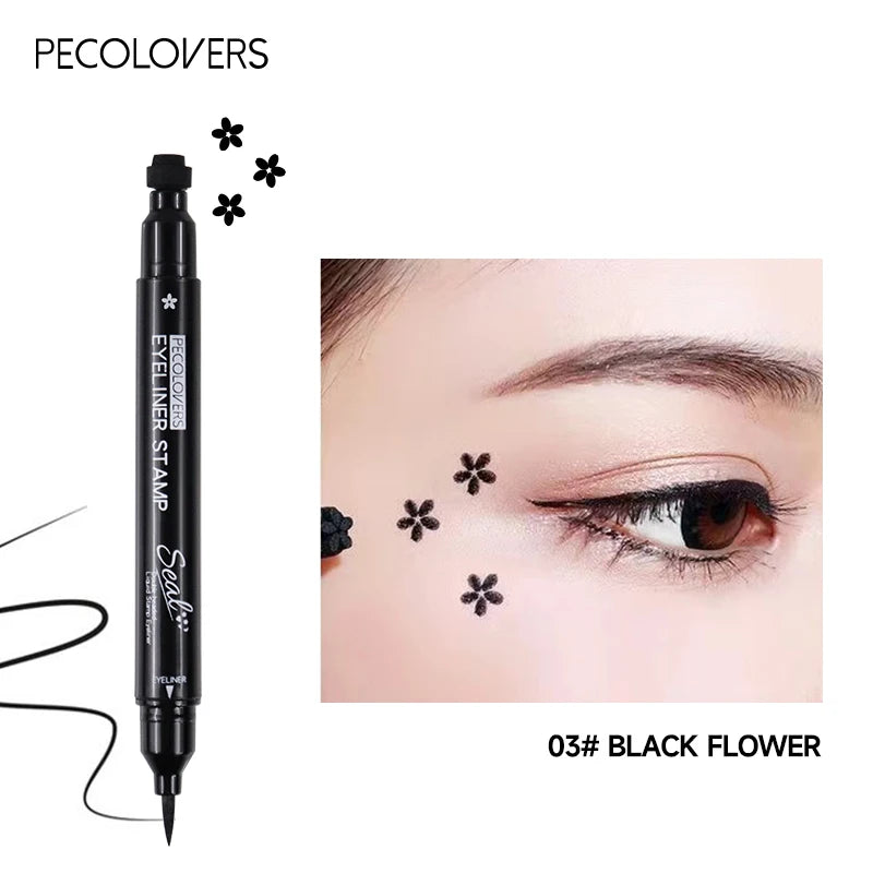 2 in1 Eyeliner Stamp Pencil Waterproof Easy Apply Natural Black Tone Qme 03