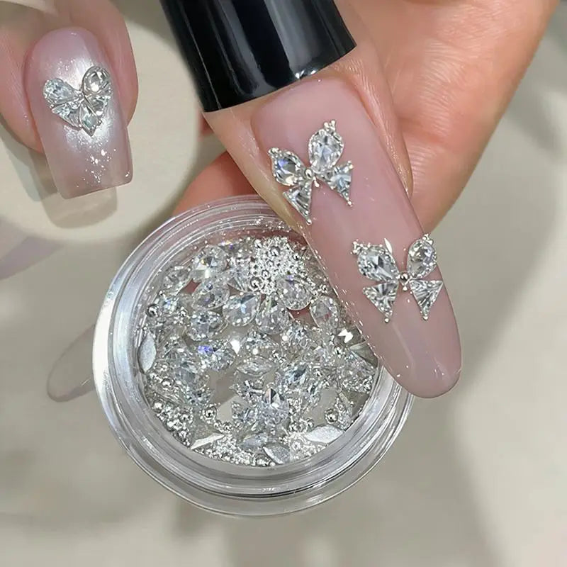 3D Nail Art Rhinestone Assemble Heart Butterfly Flatback Glass Qme