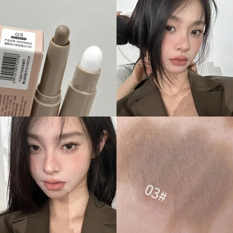 Nose Shadow Bronzers Contouring Makeup Pen Natural Grey Brown Three-dimensional Face Matte Shadow Stick Cream Contour With Brush Qme 03 Cold Grey