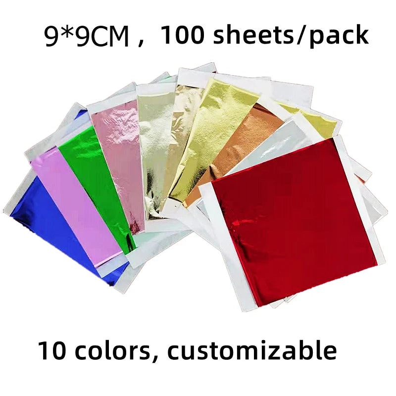 100pcs Art Craft Design Paper 9cm Sheets Practical Imitation Gold Silver Rose Gold Leaf for Gilding DIY Craft Party Decoration Qme