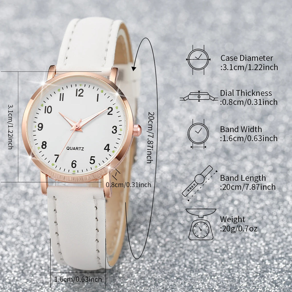 6PCS Female student fashionable night light pointer watch, small fresh frosted leather casual watch, simple digital quartz watch Qme