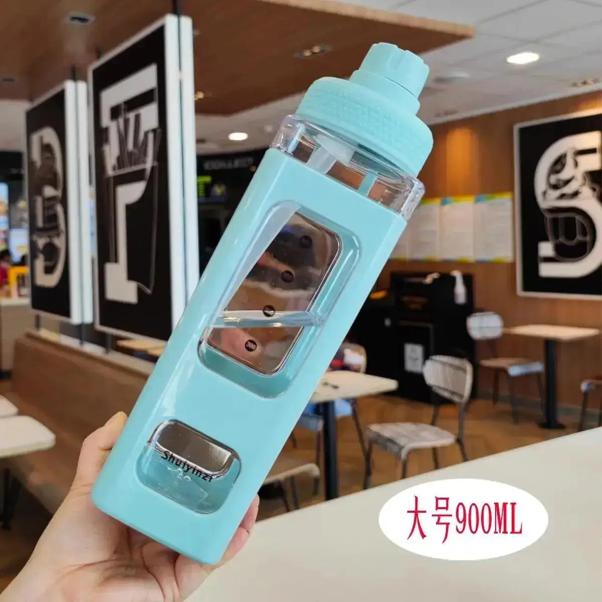 700 Outdoor Water Bottle Straw Clear Scale Sport Plastic Portable Qme 900ML Green