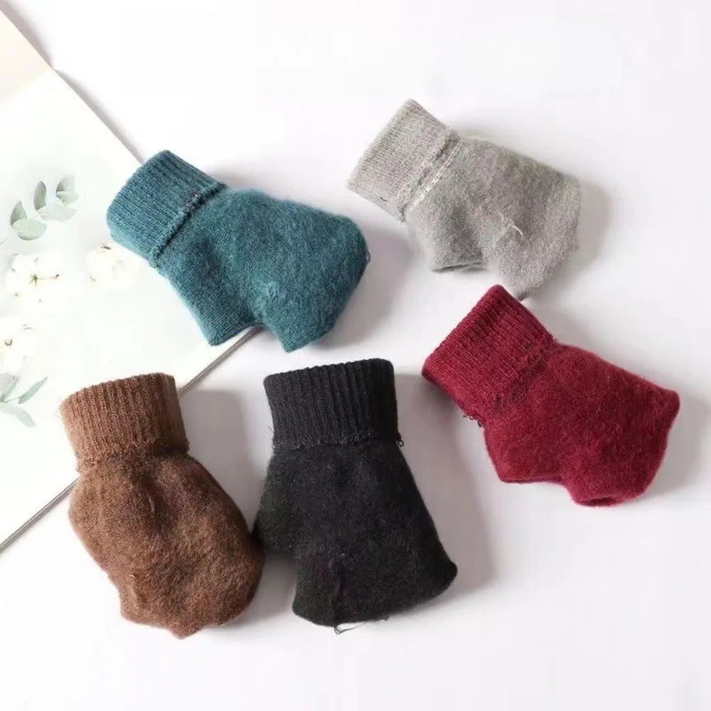 2/5 Pairs Winter Solid Color Knitted Gloves Warm Soft Elastic Cuff Thermal Mittens For Men Women Daily Outdoor Wear Qme