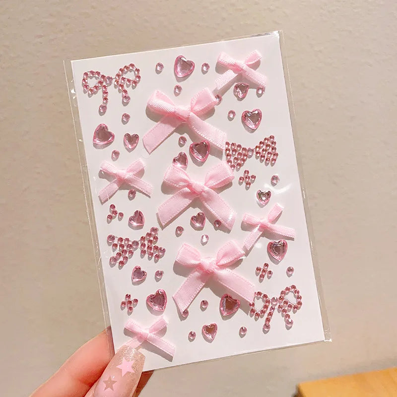 White Ribbon Bow Fashon Pearl Face Stickers Hollow Heart Pink Crystal Diamond Tattoo Stickers Body Arts Party Festival Makeup Qme