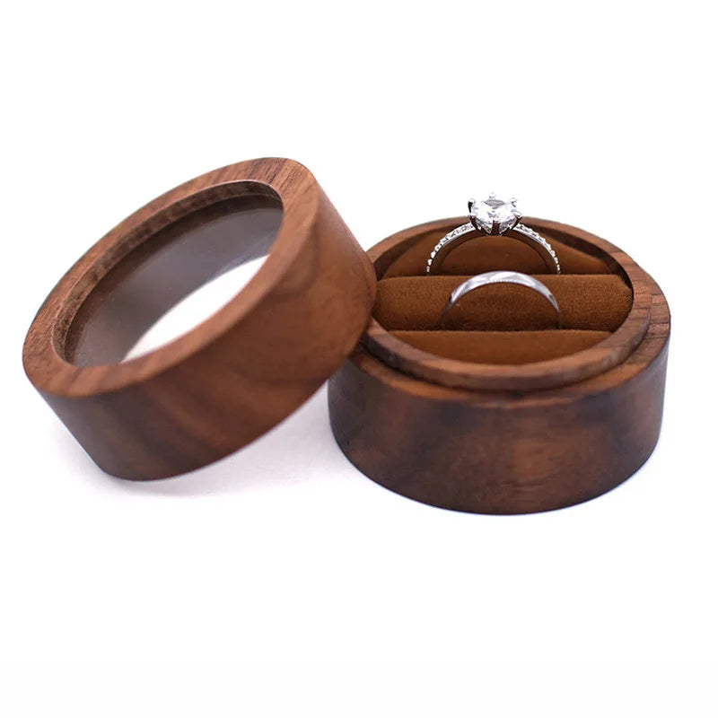 Hot Sale Solid Wood Jewelry Organizer (Black Walnut) - Jewelry Display for Earrings Couples Rings Jewelry Case Valentine Gift Qme Win-RoundBrownDouble