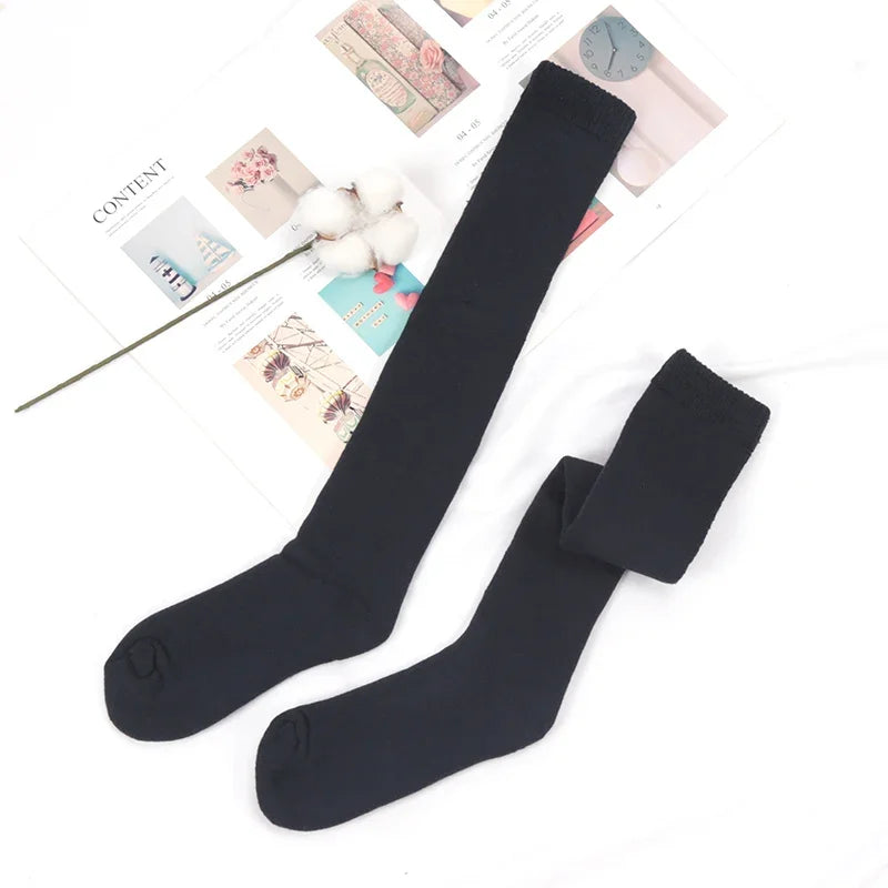 Winter Men's Knee Long Socks Harajuku Wool Keep Warm Longer Stocking Compression Terry Cycling Socks Cotton Thicken Sokken Gift Qme dark blue EU38-45
