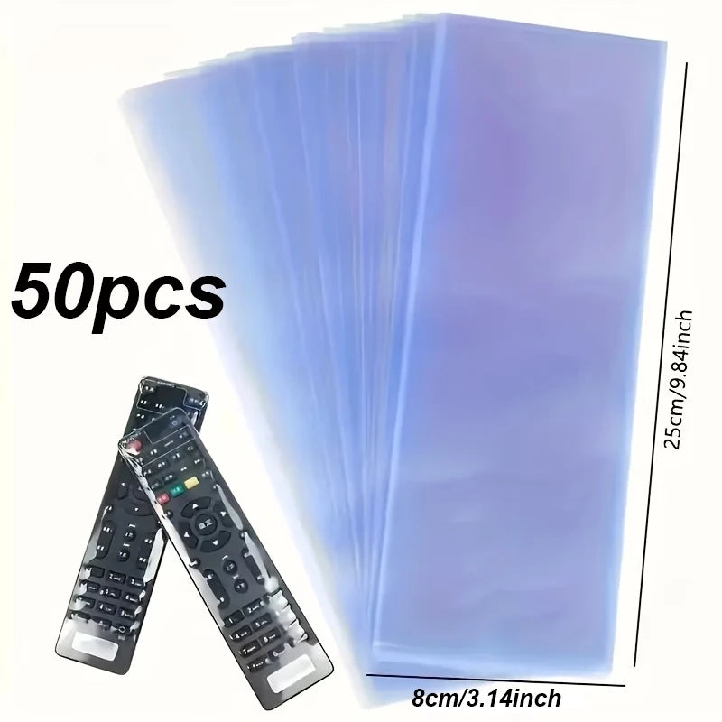 50 multifunctional PVC transparent heat shrink protective films, suitable for televisions, air conditioning remote controls, and Qme 50pcs 25x8cm