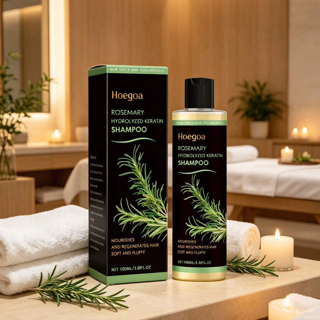 Hoegoa Organic Rosemary Hair Growth Shampoo Thicken Hair Strengther Nourishing Hydrolyzed Keratin Anti Hair Loss Shampoo 100ml Qme