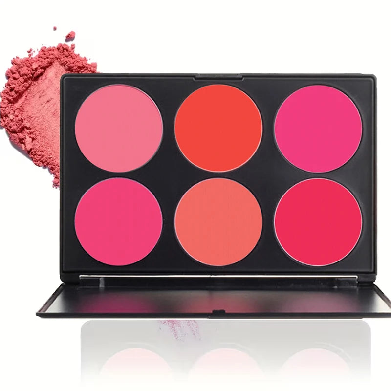 6 Colors Matte Blush Palette Long Lasting Pigmented Pink Orange Rouge Qme P6-03