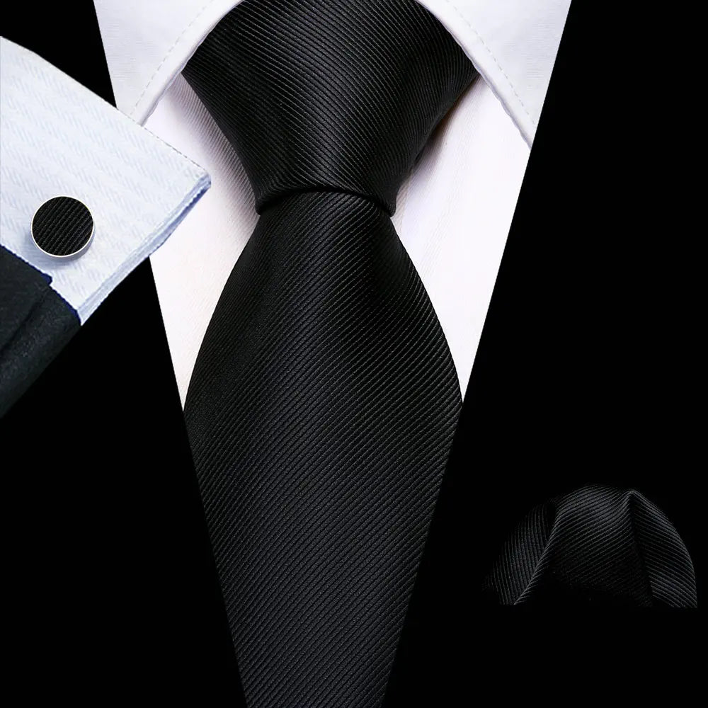 Black Geometric Tie Tie For Men Wedding Tie Party Necktie Handkerchief Cravat Barry.Wang Fashion Designer Tie Set LS-5225 Qme 6476