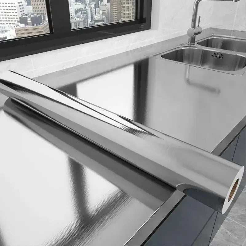 brushed silver wall sticker kitchen living room refrigerator countertop adhesive wallpaper stainless steel 40cm metal Waterproof Qme