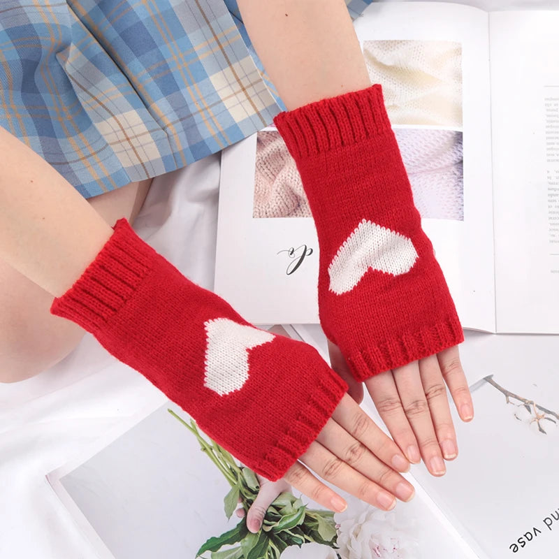 Women Gloves Stylish Hand Warmer Winter Glove Girls Arm Crochet Knitting Goth Lolita Heart Mitten Warm Fingerless Cosplay Gloves Qme