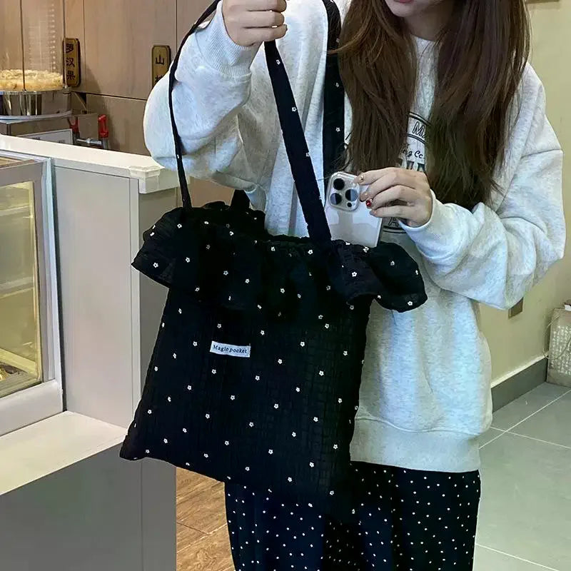 All Match Wave Point Chiffon Large Capacity Mesh Korean Style Women Commuting Shoulder Handbag Qme