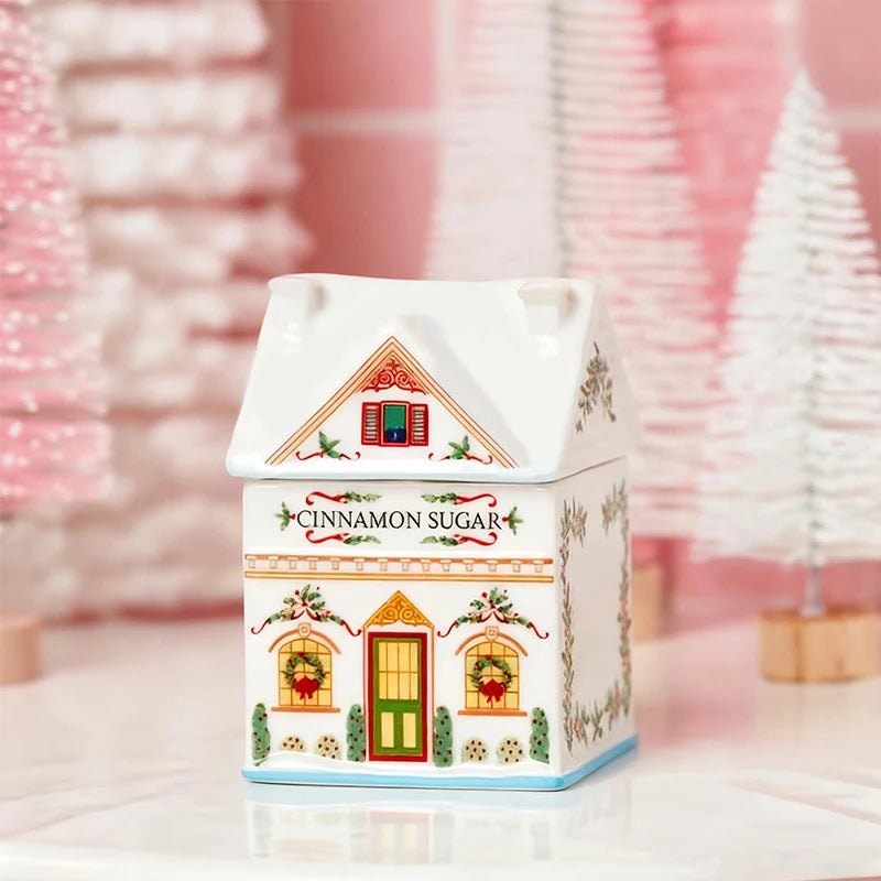 Holiday Village Spice House Set, Mini Christmas Gingerbread Houses Jars, Festive Decor Kitchen Countertop Christmas Candle Qme C
