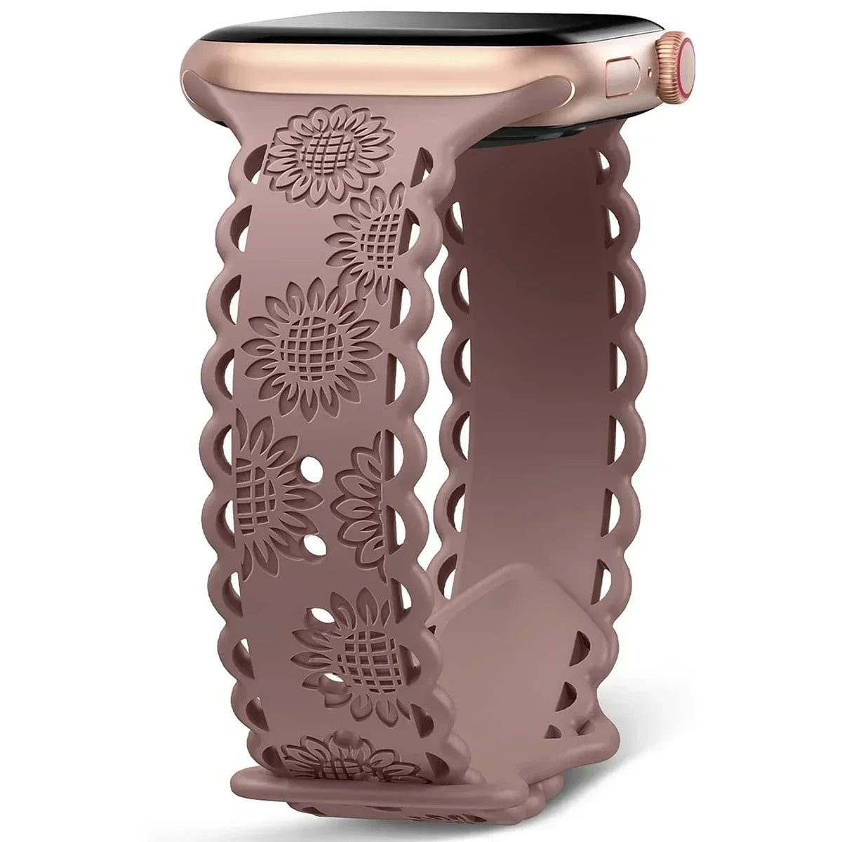 Engraved Floral Strap for Apple Watch Ultra2 49mm 45 44 42 41 40mm 38mm Silicone Band for IWatch Series 9/8/7/6/5/4/3/2/SE Ultra Qme Smoke Purple 42mm 44mm 45mm 49mm