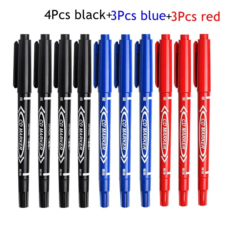 10Pcs/set Double Tip Art Black/Blue/Red Ink Permanent Paint Marker Pen for Plastic Wood Stone Metal Glass Doodling Marking Qme 10Pcs mix