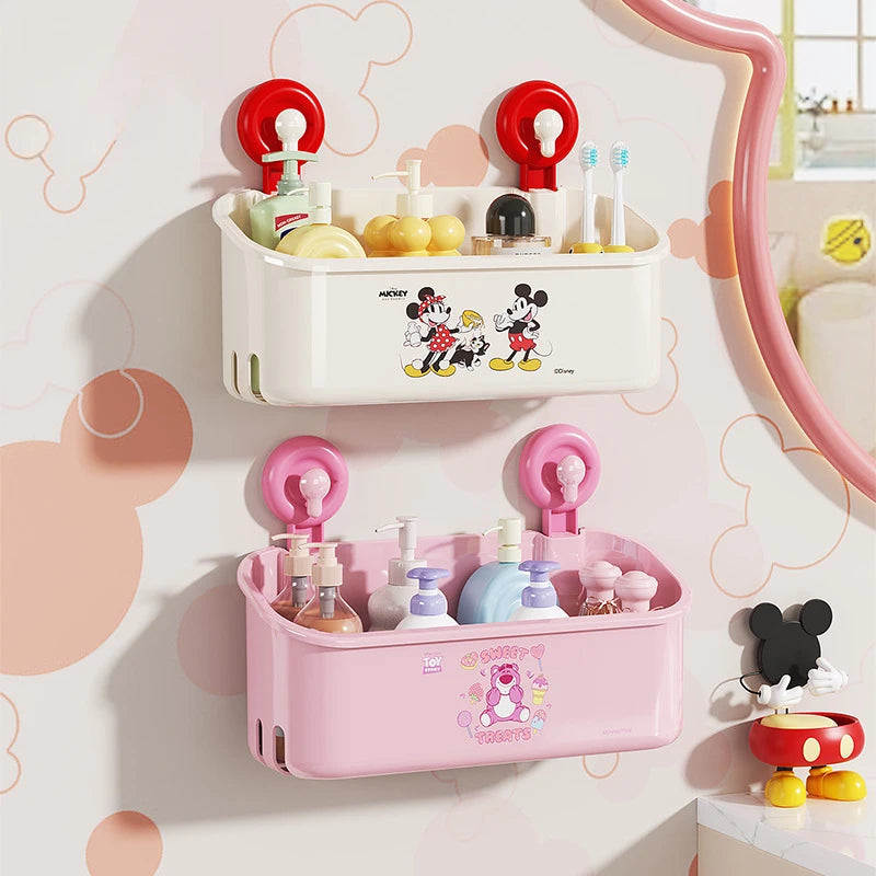 Mickey Dopamine Suction Cup Shelf for Walls—No Drilling Required—Heavy-Duty, Drainable Storage Box for Bathroom Walls Qme