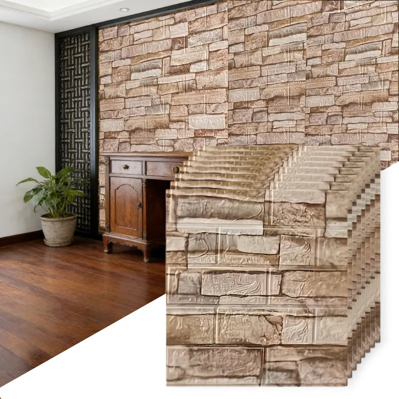 38 5cmx35cm Rustic Brick Wall Sticker Anti Dirt Waterproof Self Qme retro coffee 38.5cmX35cm 30pcs