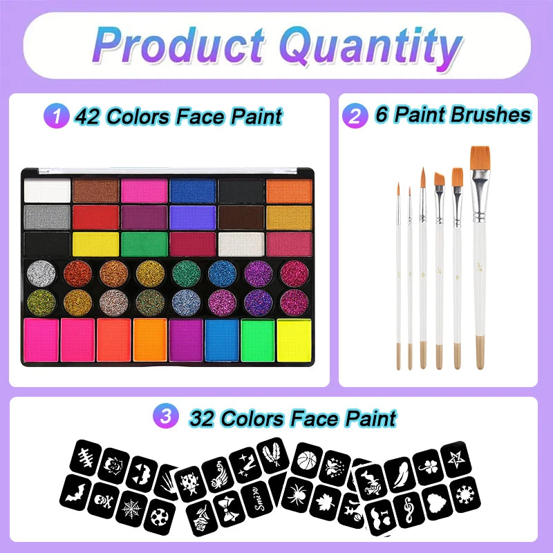 42-Color Water-soluble Body Paints Designed Face Painting Featuring Qme