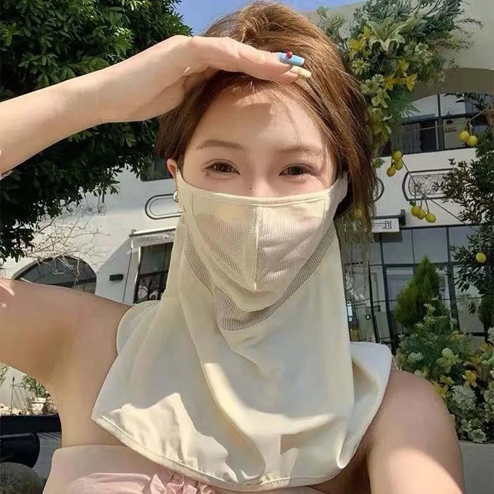 Outdoor Work Ice Silk Neck Sunscreen Mask Thin Solid Color Face Sun Protection Elastic Lightweight Breathable Sunshade Mask Men Qme