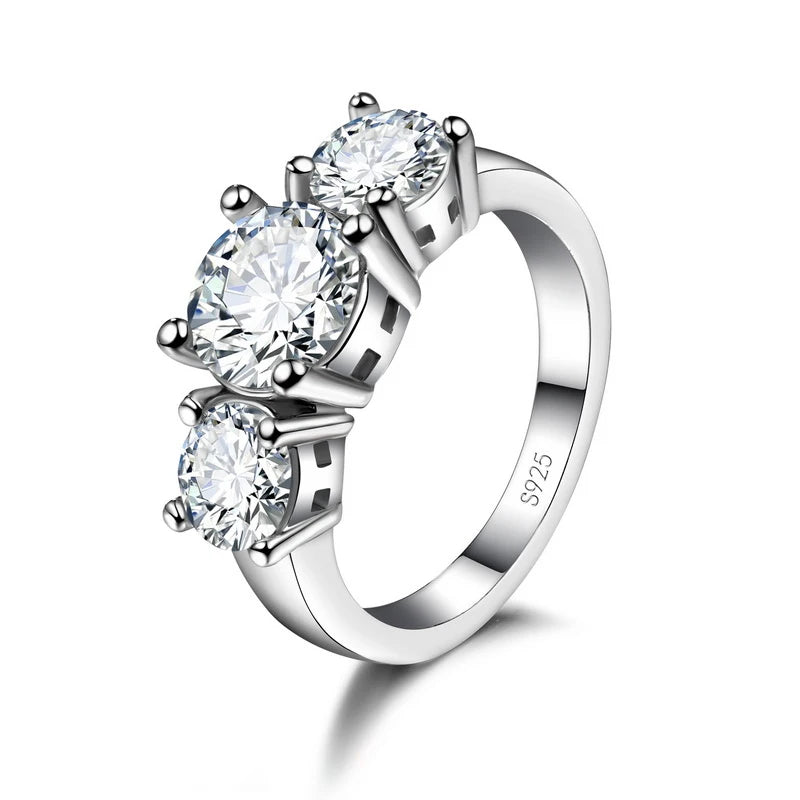 Hot Sale 925 Sterling Silver Color 3 CZ Stone Prong Setting Band Rings for Men Women Wedding Engagement Jewelry Qme 9