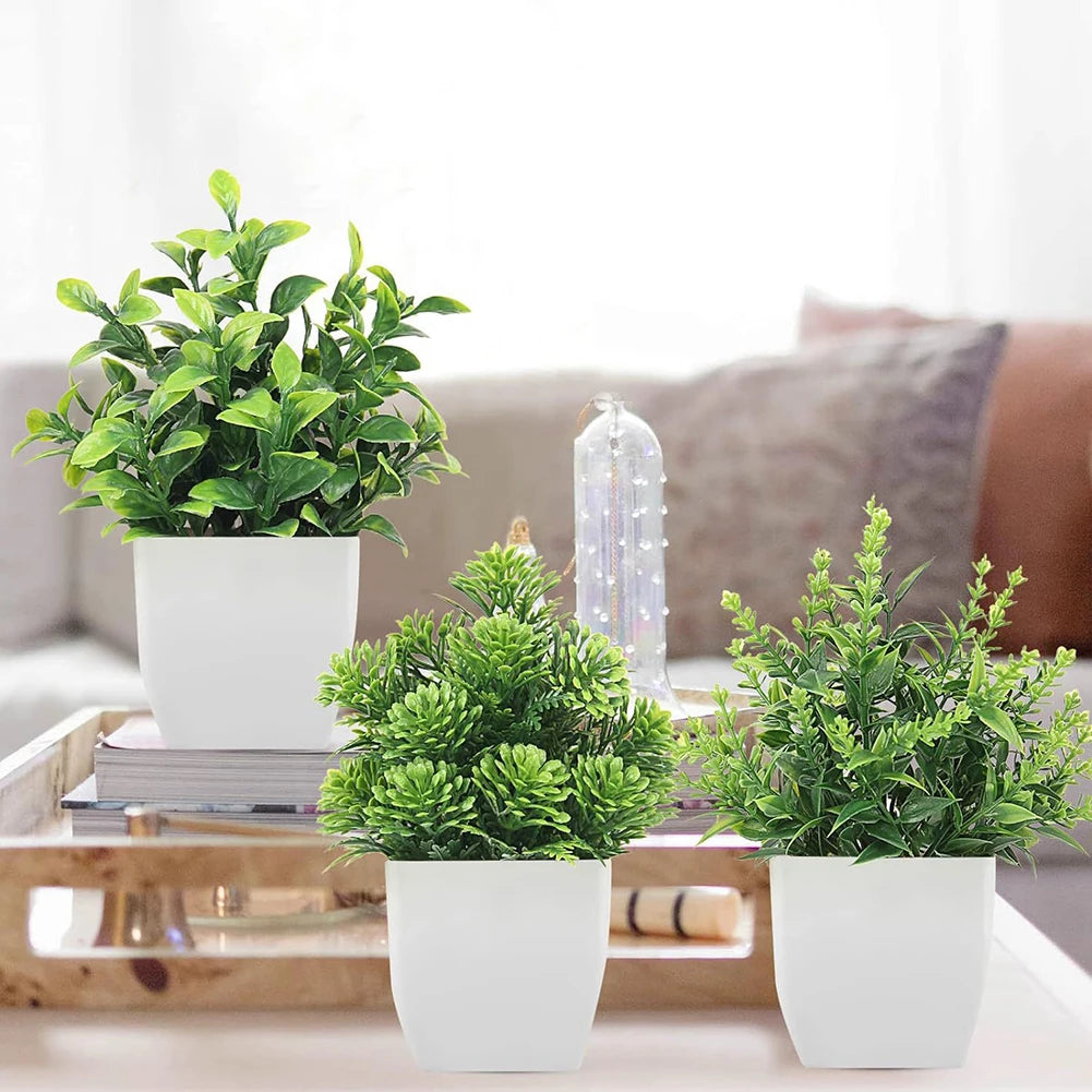 1 Pc Artificial Bonsai Green Fake Plant Simulation Small Potted Lavender Eucalyptus Green Plant Home Office Table Decor Qme