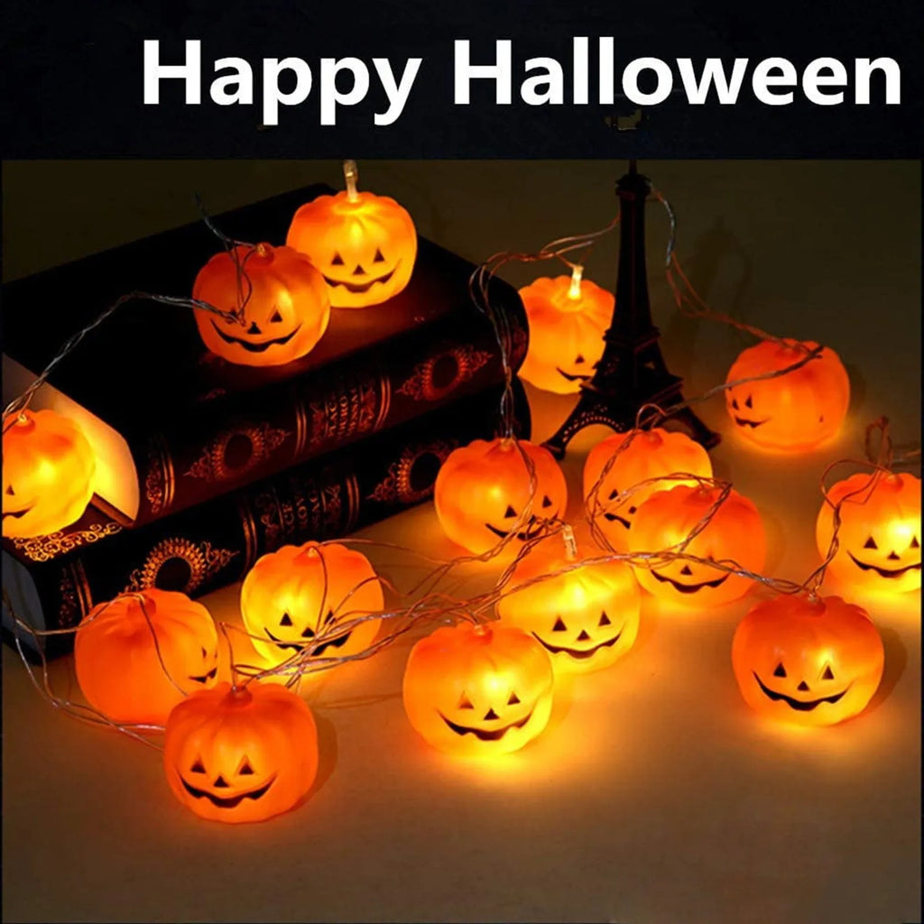 LED Facial Pumpkin Halloween String Lights Home Indoor and Outdoor Ornaments Flickering Orange Light Haunted House Horror Props Qme Orange Warm White M