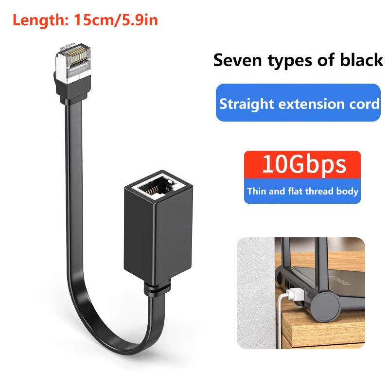 90 Degree CAT7 Network Extension Cable Flat Ultra Right Left Angle Qme A5