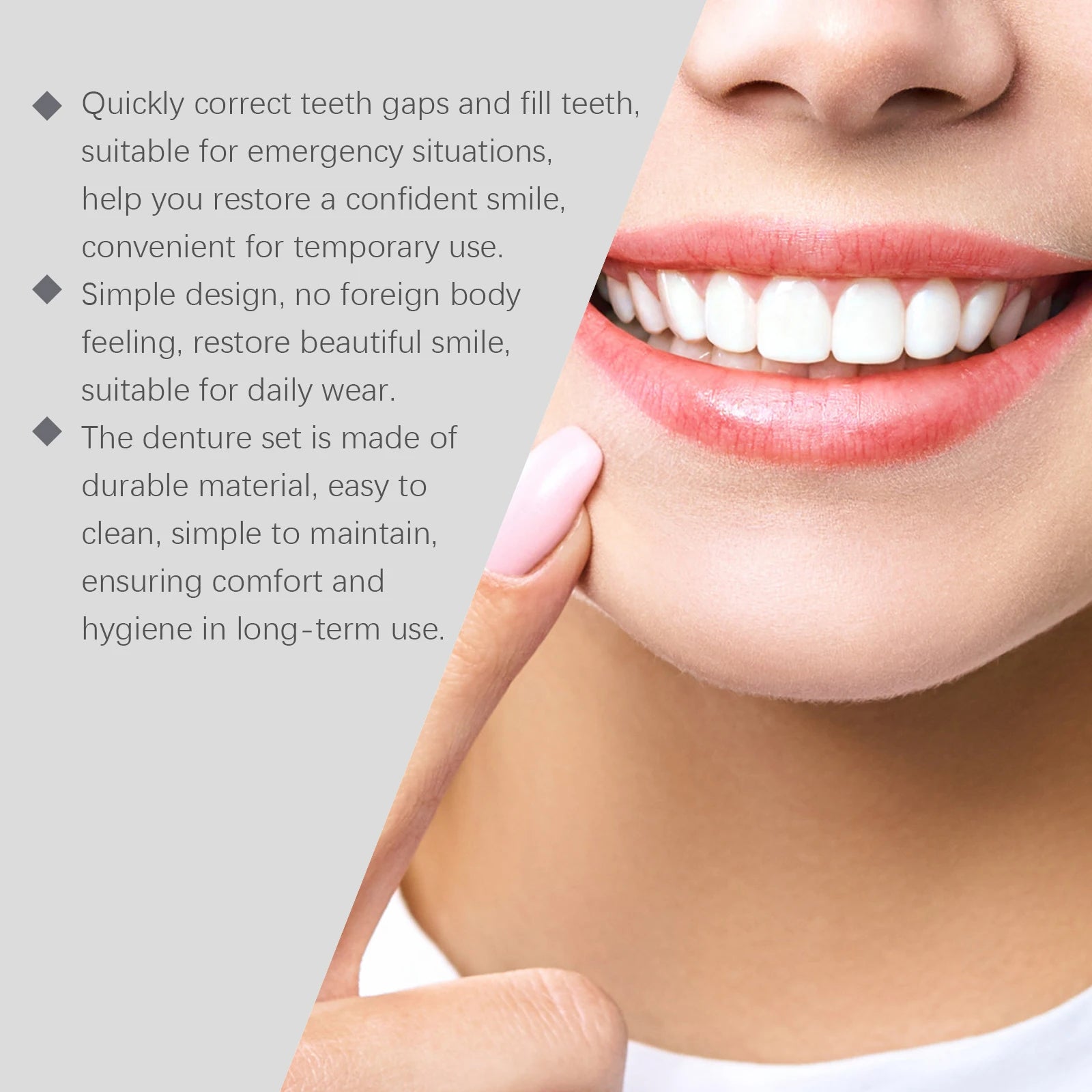 Soft Silicone Dentures to Eat Enhance Chewing Ability Improve Dark Tooth Loss Temporary Orthodontic Braces False Teeth Full Set Qme