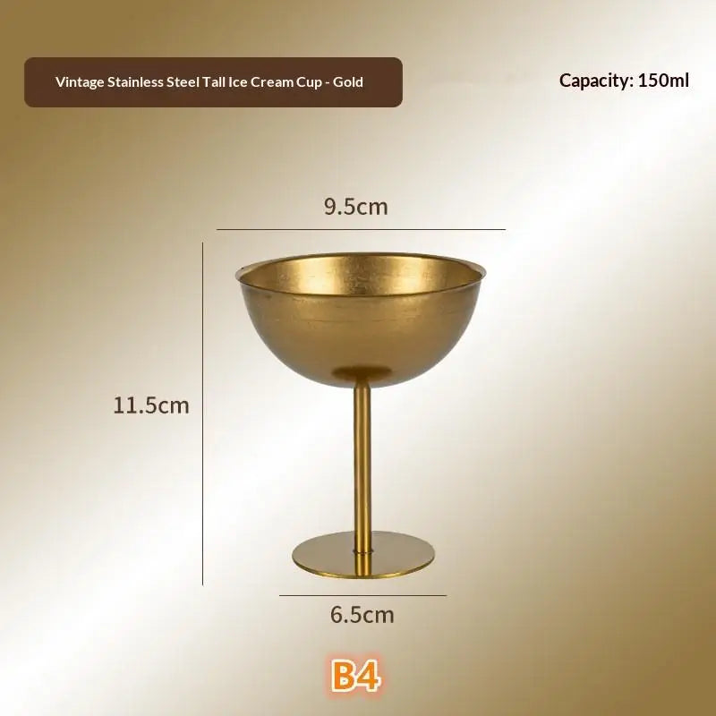 Retro Ice Cream Goblet Stainless Steel Food Grade Dishwasher Safe Qme B4