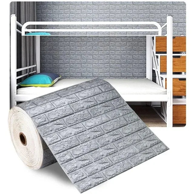 Waterproof Stain Resistant 3D Brick Wallpaper 77cmx70cm Wall Sticker Qme sliver 77x70cm 5pcs