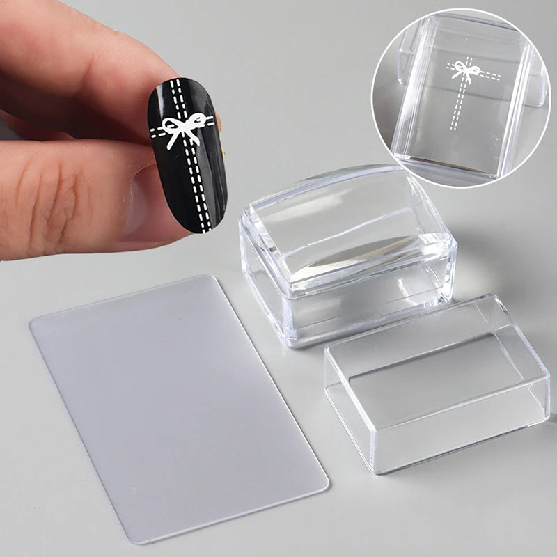 Transparent Rectangle Nail Art Stamper Scraper Silicone Head Transfer Qme