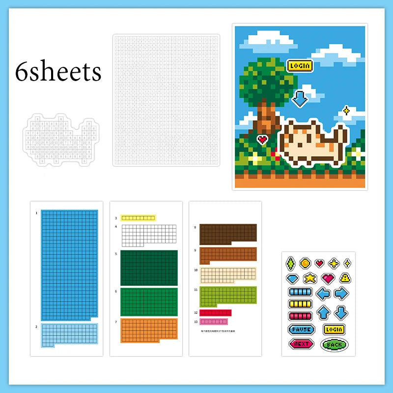 6 Sheets/Bag Kawaii Animal Themed Pixel Collage Stickers Mini Stress Relief for DIY Scrapbook Phone Case Notebook Decoration Qme 3