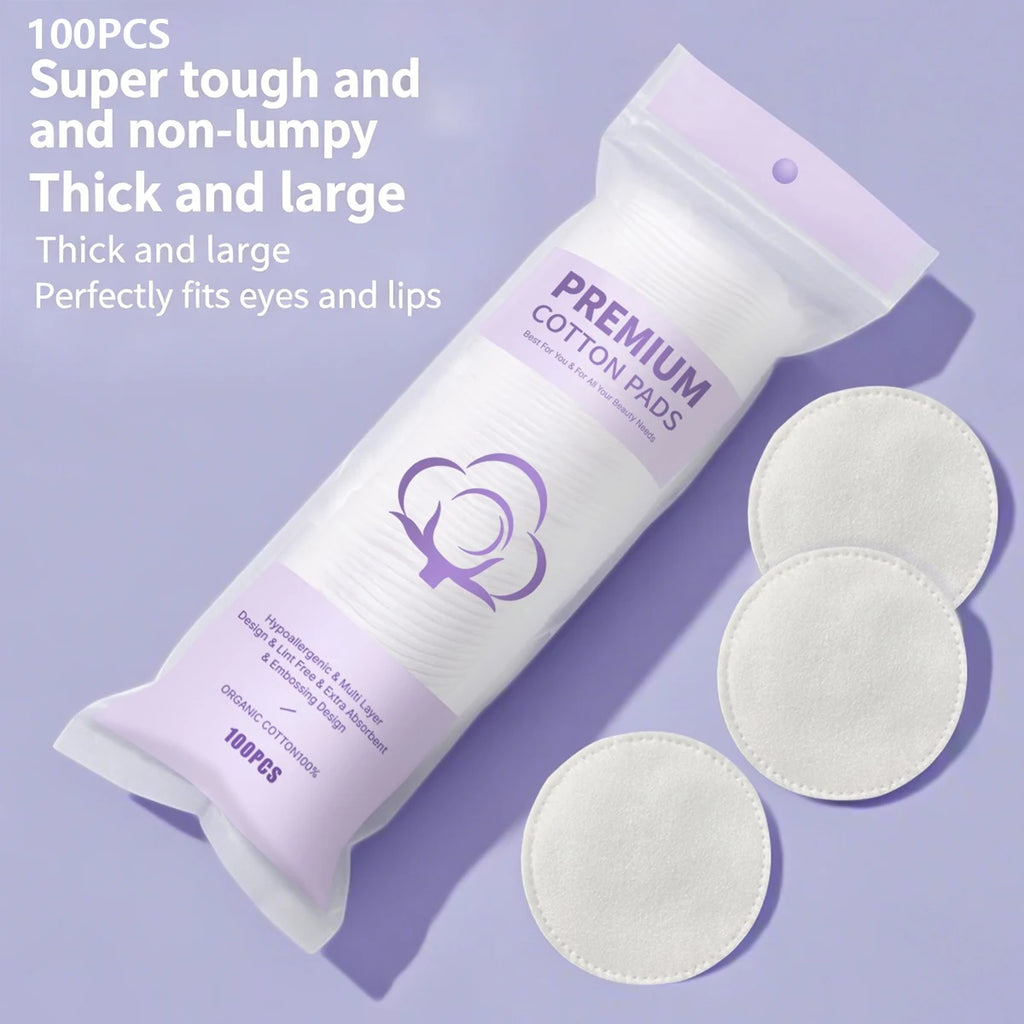 Makeup Remover Pads Thick Round Three-layer Extra Removing Eye Face Qme XZM 100pcs