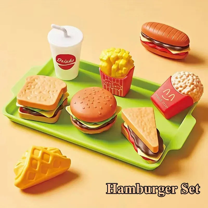 Kids Mini Kitchen Toy Detachable Snack Hamburger Cookie Miniature Accessories Plastic Pretend Toy Play House Food Sets Gift Boys Qme YELLOW