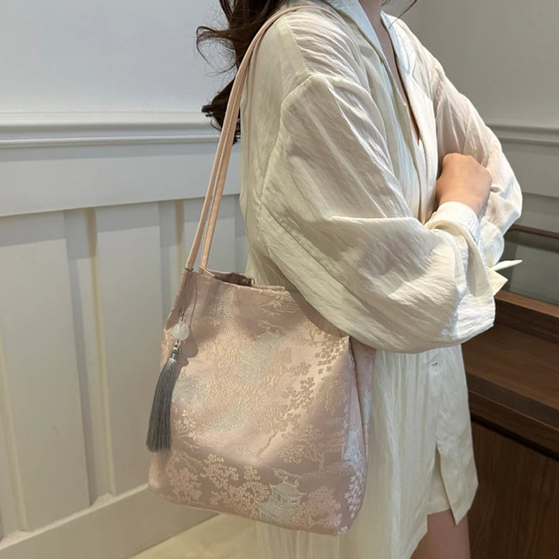 Women's Shoulder Bags New Chinese Style Temperament Elegant Advanced Retro Tote Bag Fashion Large Capacity All-match Handbags Qme