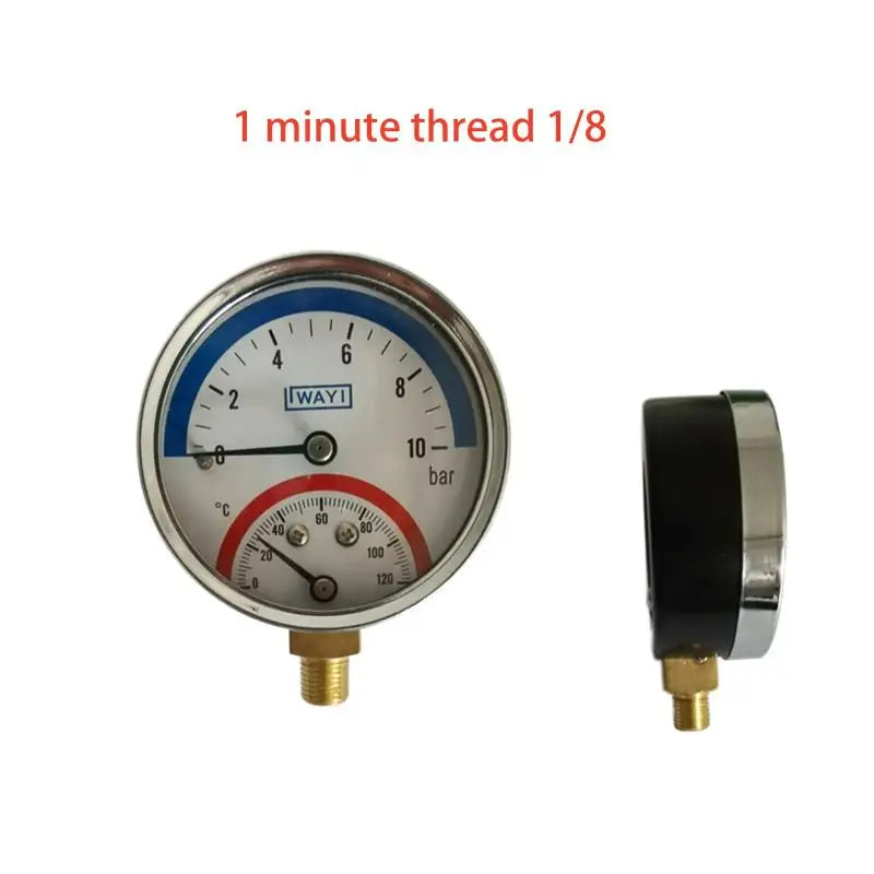 2-In-1 Pressure Gauge And 10 Bar Temperature And Pressure Gauge Temperature 0-120°C Temperature And Pressure Meter Qme A4