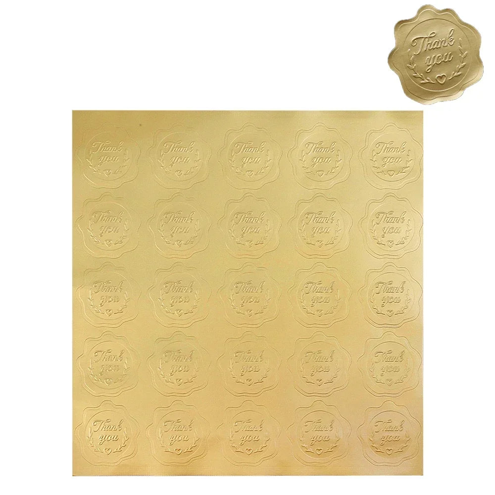 25/100Pcs Gold Embossed Heart Sticker Thank You Envelope Sealing Sticker Wedding Party Invitation Card Christmas Gift Decoration Qme Thank you 4Sheet (100Pcs)