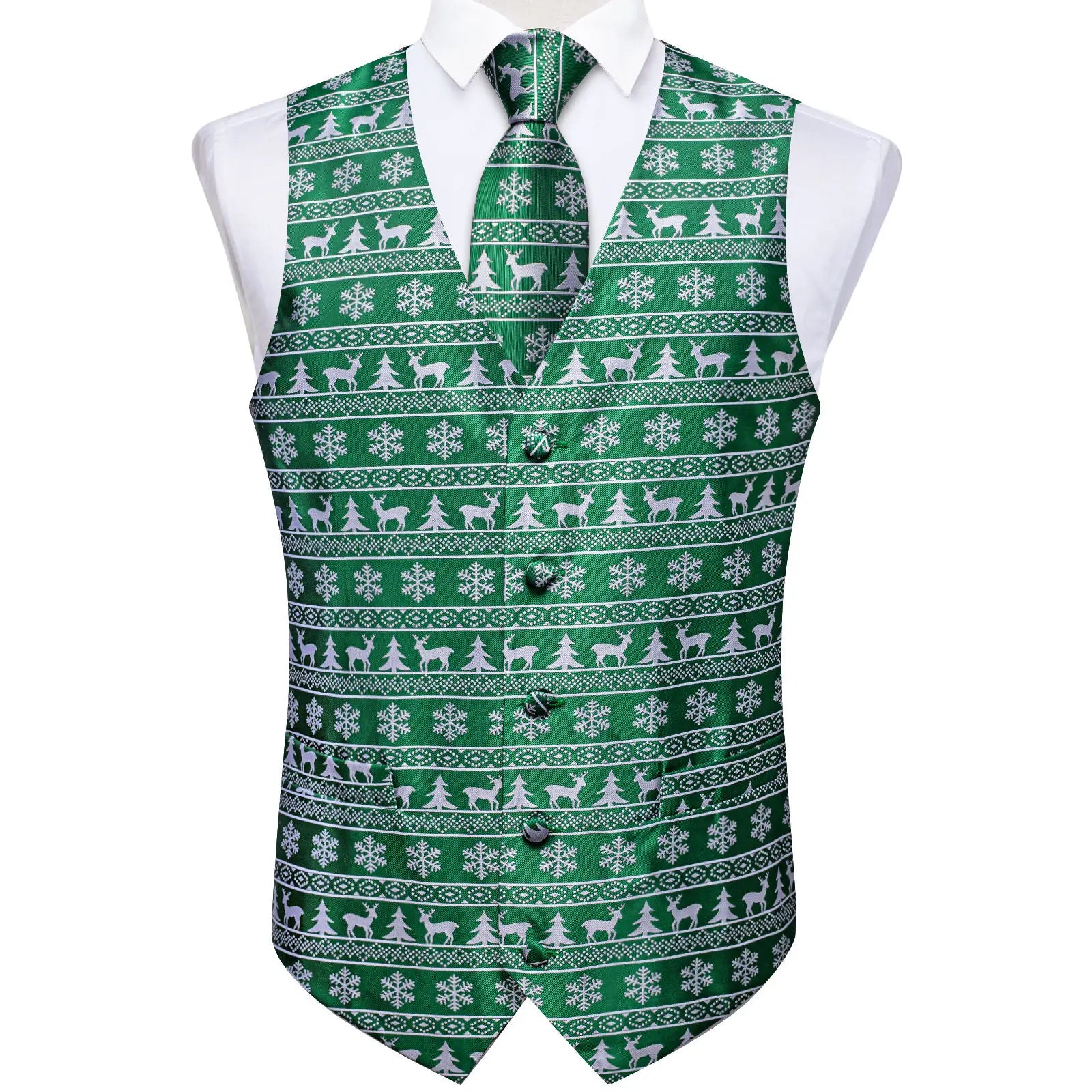 Christmas Colorful Men Vest Tie Pocket Square Cufflinks Set 4 Pieces Xmas Wedding Party Suit Accessories Gifts for Dad Boyfriend Qme