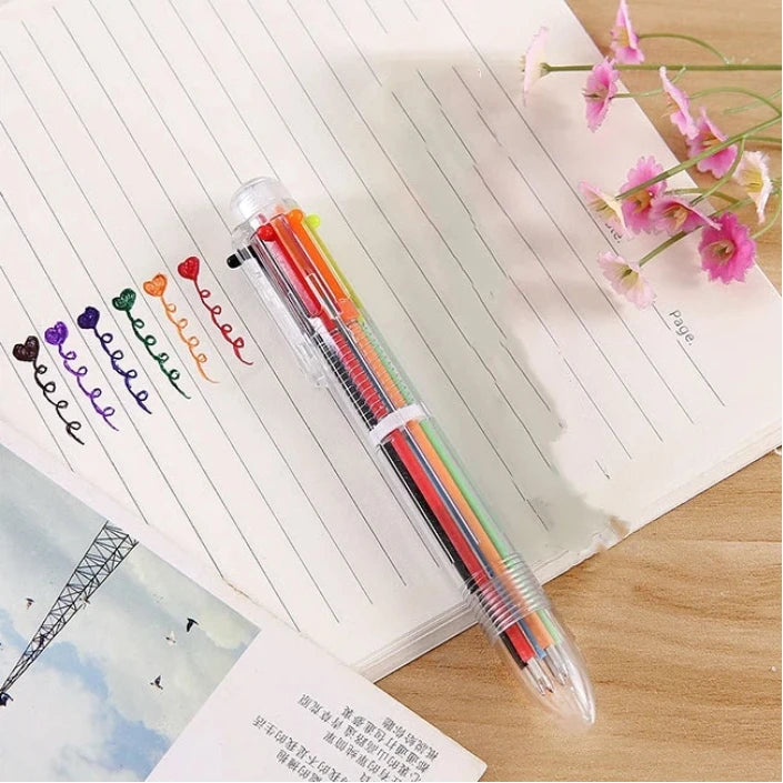 6 Ballpoint Pen Office Stationery Colored Oil Creative Multi-color Qme 1Pcs