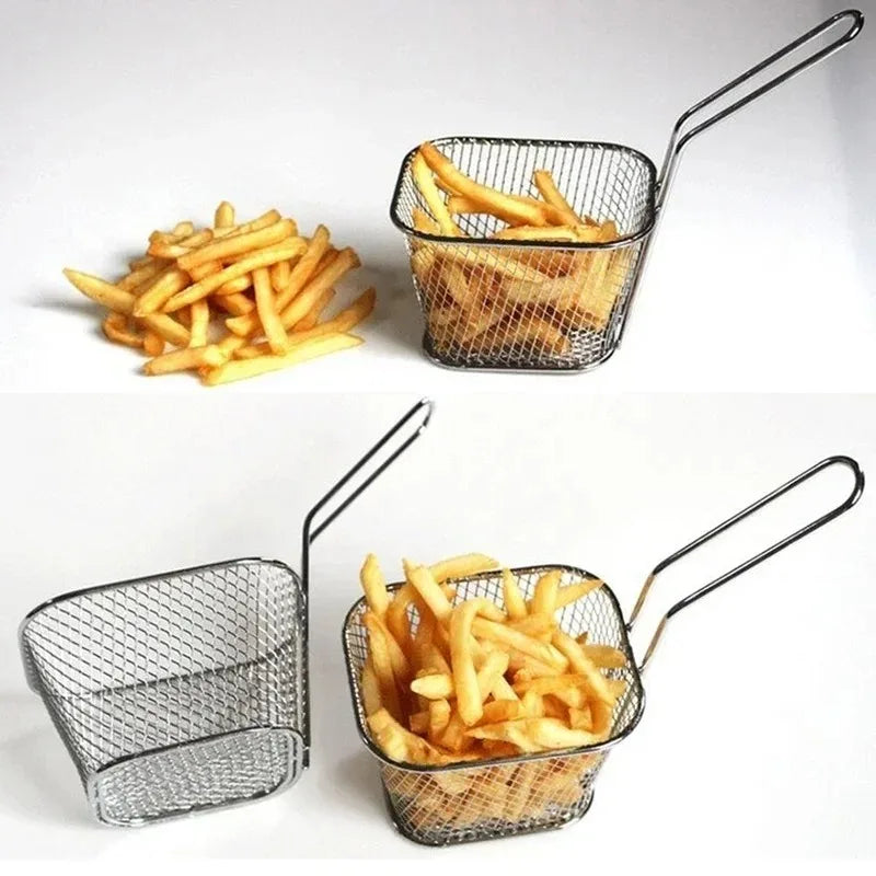 French Fries Basket Portable Stainless Steel Chips Mini Frying Basket Strainer Fryer Kitchen Cooking Basket Colander Accessories Qme