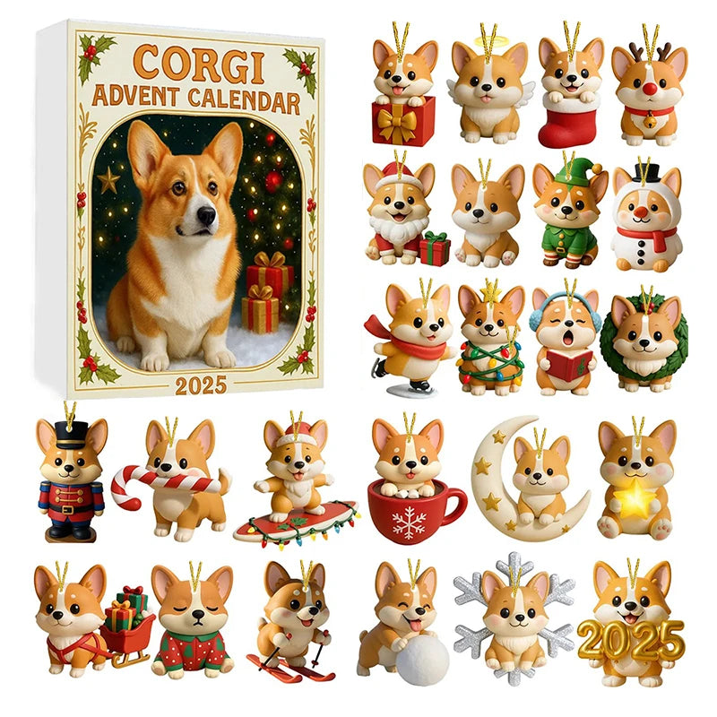 2025, 24 Days Countdown With Cute Corgi Mini Ornaments, Dog-Themed Christmas Decoration Set For Home Décor Qme 1 A