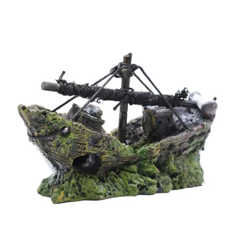 Fish Tank Landscape Ornament Resin Decoration Shipwreck Pirate Ship Qme