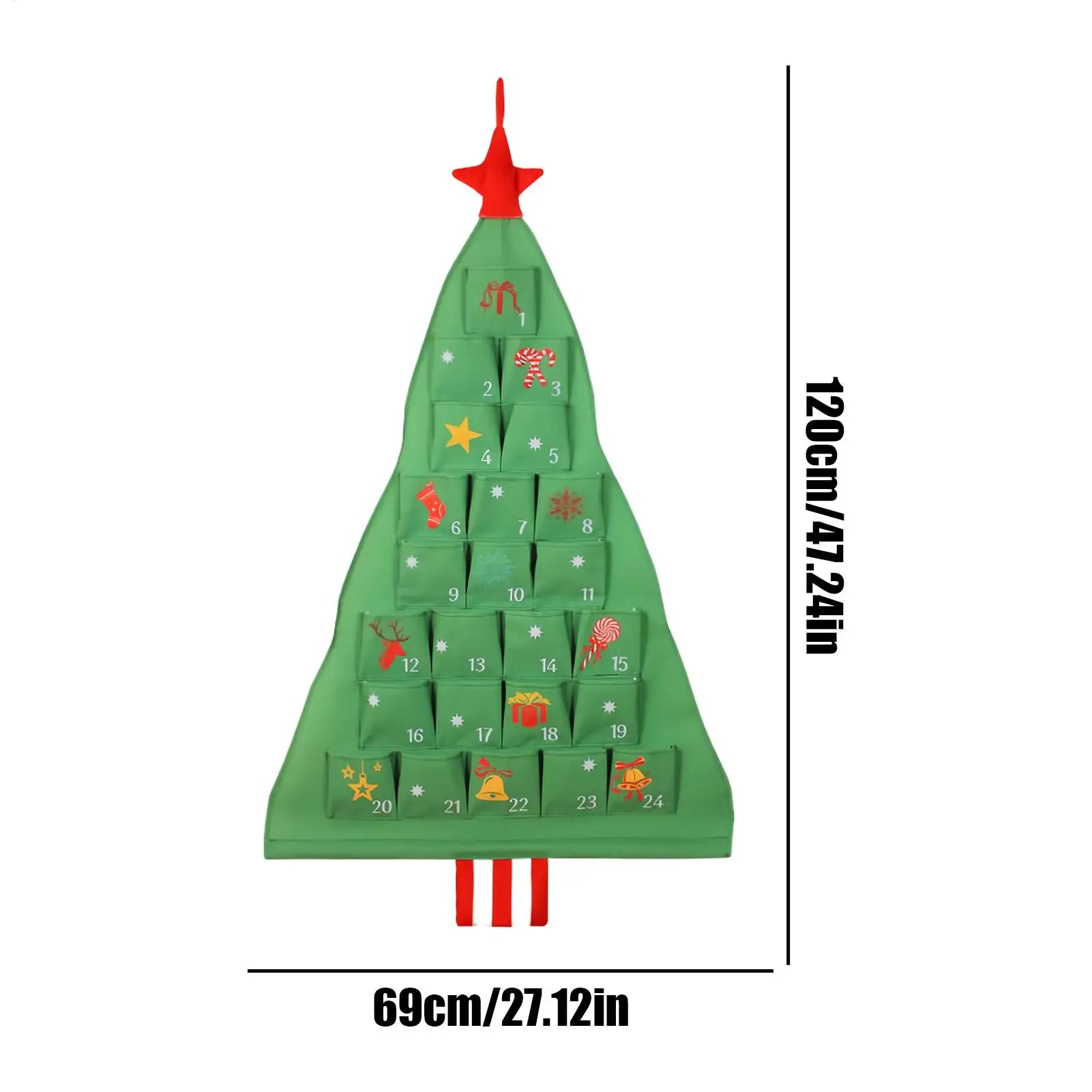 Reusable Fabric Advent Christmas Tree Shape Organizer 24 Days Cloth Qme