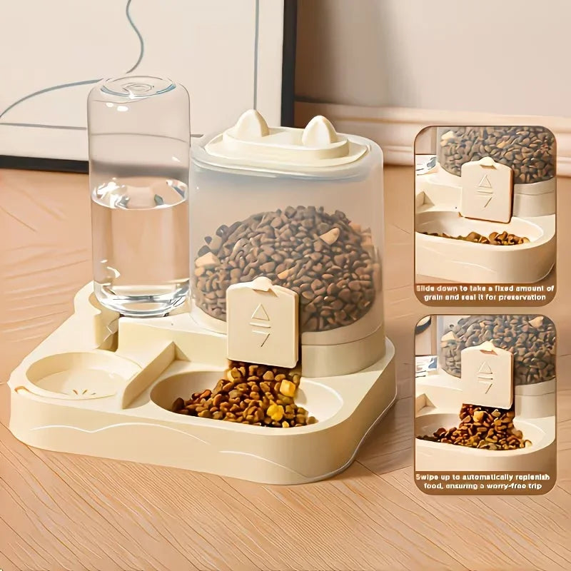 2-in-1 Large Pet Feeder & Water Dispenser, Dry Wet Separation, Durable Plastic, Transparent, No Battery, For Cats Dogs Travel Qme