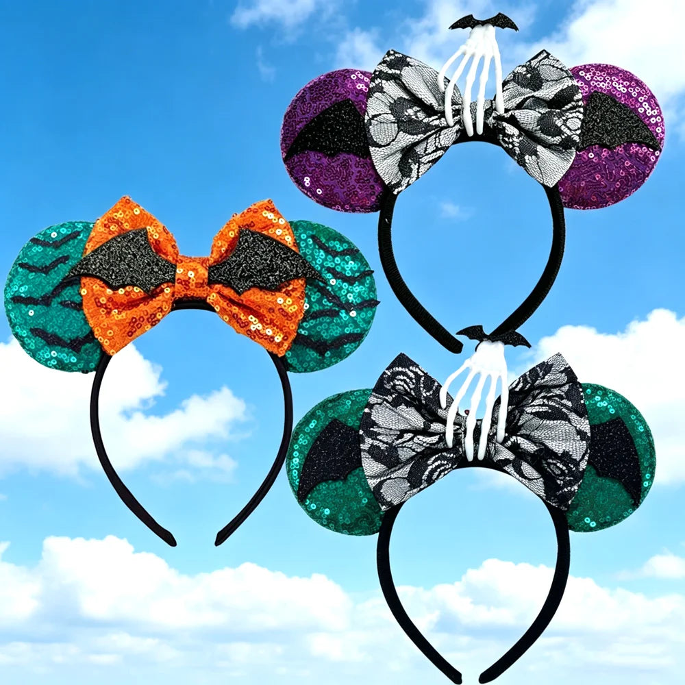 New skull Mickey Halloween Ghost Bat Skeleton Headband for Girls Women Cosplay Hairbands Mouse Ears Headbands Hair Accessorie Qme