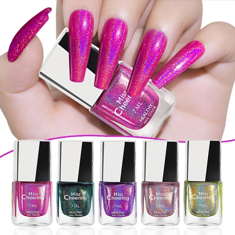 Rainbow Sparkle Holographic Nail Polish 7ml Multichrome Laser Glitter Nail Lacquer Quick-Dry Salon Professional Nail Art Polish Qme