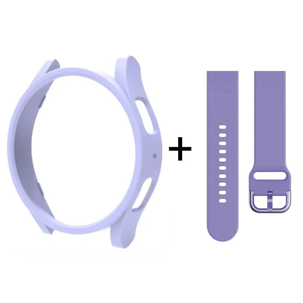 Strap+Case for Samsung Galaxy Watch 6/5/4 40mm 44mm PC Hollow Bumper for Galaxy Watch 4/6 Classic 42mm 46mm 43mm 47mm Band+Cover Qme