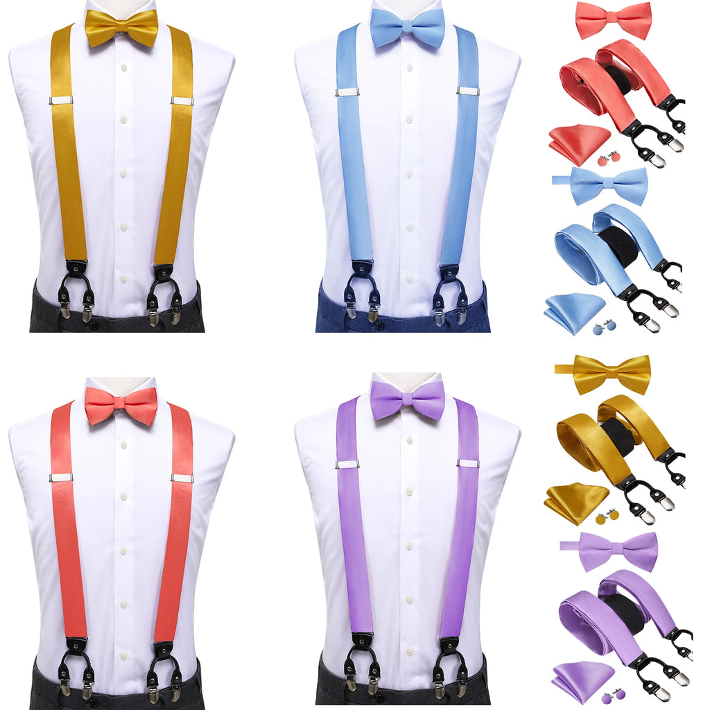 Hi-tie Silk Blue Yellow Purple Coral Mens Suspender Braces Bow Tie Qme