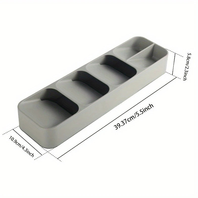 1pc Multifunctional Knife And Fork Compartment Storage Box, Cutlery Spoon Box Knife And Fork Divider Organizer, Qme grey
